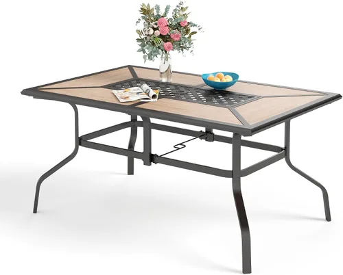 Vista 11 de Sophia & William - Mesa de comedor de metal para 6 personas, con agujero para sombrilla