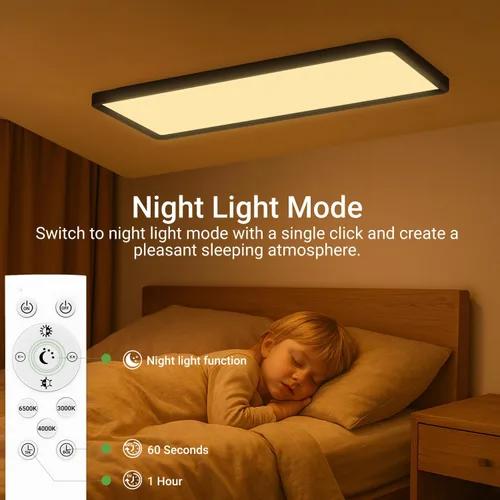 Vista 4 de zemty Luz LED de panel plano con control remoto de 22.8 x 7.8 pulgadas, 32 W, 3500 lúmenes, temperatura de color 3000 K-6500 K, lámpara de techo