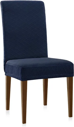 Vista 7 de Funda elástica universal para silla de comedor, diseño moderno de rombos jacquard, lavable, extraíble, funda suave y elástica (2, color blanco crema)
