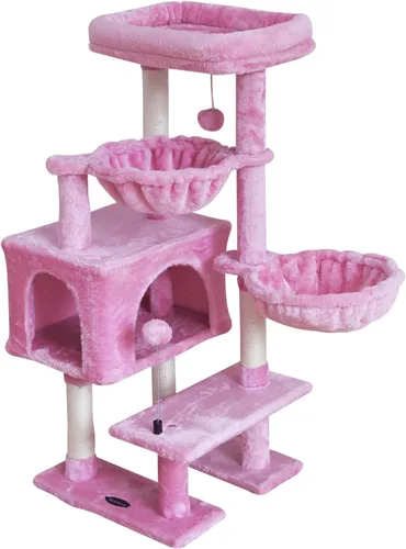Vista 11 de KIYUMI - Árbol para gatos, torre para gatos, condominio con poste de rascado de sisal para gatos de interior, árbol para gatos con hamaca y juguetes