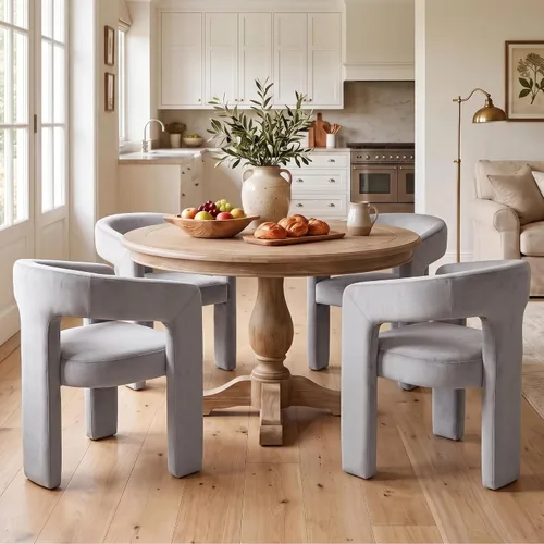 Vista 19 de Silla de Comedor Moderna de Chenille Tipo Barril Tapizada en Tela para Comedor con Brazo, Cómoda Silla Auxiliar de Acento para Cocina/Sala de Beige