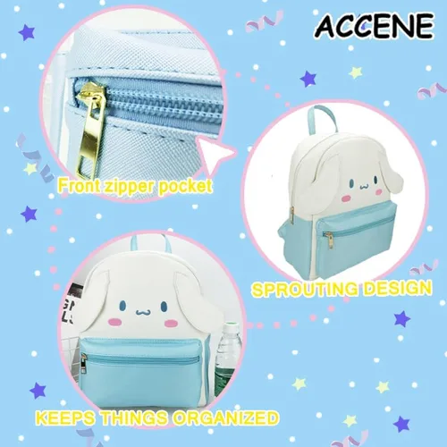 Vista 4 de Mochila Kawaii Anime Cute Mini Cartoon Bag My Melody Mochila Bolso PU Kuromi Schoolbags (azul), Blanco, Classic