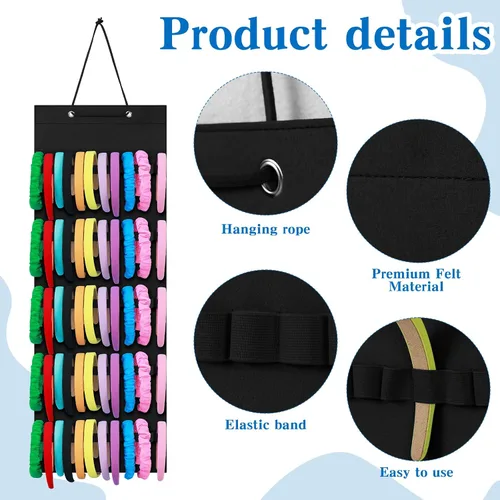 Vista 3 de Tudomro Soporte Colgante para Diademas para Niñas Organizador de Accesorios de Cabello de Felpa con 60 Bandas Elásticas Soporte para Lazos