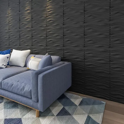 Vista 3 de Art3d Paneles de pared 3D texturizados con tablero ondulado de PVC, negro, 19.7 x 19.7 pulgadas (paquete de 12)