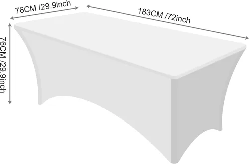 Vista 2 de PLULON Mantel rectangular de elastano elástico ajustable de 6 pies, color blanco, lavable, protector de mesa para graduación, patio, picnic, boda