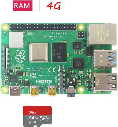 Vista 2 de DIGISHUO Raspberry Pi 4B Modelo B 4GB RAM Kit de bricolaje con estuche Ventilador de refrigeración Pi Tarjeta SD San Disk 64G Micro-SD Cable