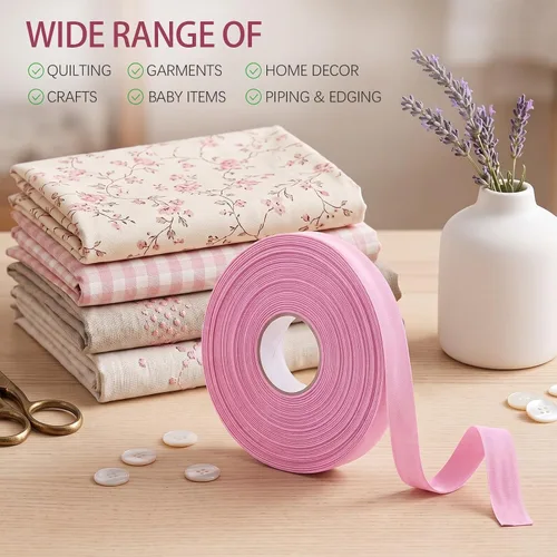 Vista 5 de Jetec Cinta al bies de algodón de doble pliegue de 1/2 pulgada para coser Rosa