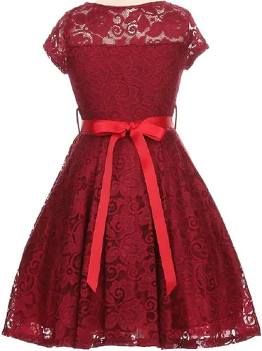 Vista 9 de Little Girl - Vestido de niña con manga de encaje y cinturón de piedras