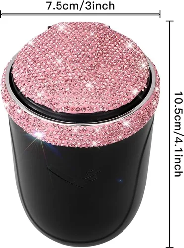 Vista 5 de SAVORI Cenicero de automóvil para mujeres y hombres, portavasos, portátil, sin humo, con indicador de luz LED azul, accesorios para automóvil (rosa)