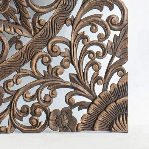 Vista 7 de Cabecera de cama de madera tallada estilo boho tamaño queen, arte mural colgante esculpido a mano de Chiang Mai, Tailandia, 60 pulgadas
