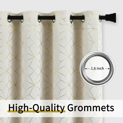 Vista 9 de Beauoop - Cortinas opacas 100% de 54 pulgadas de largo para dormitorio y sala de estar, con patrón marroquí dorado, paneles de tratamiento