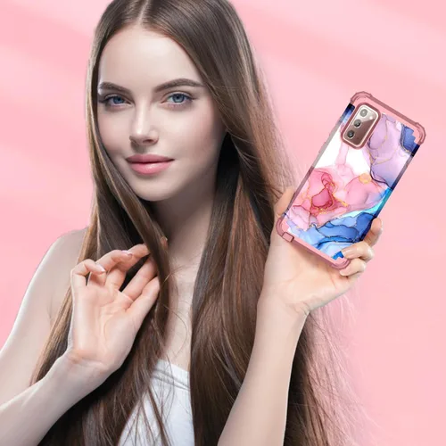 Vista 7 de Funda para Galaxy Note 20, patrón de mármol de tres capas, resistente a prueba de golpes, de plástico duro, protección contra caídas, híbrida