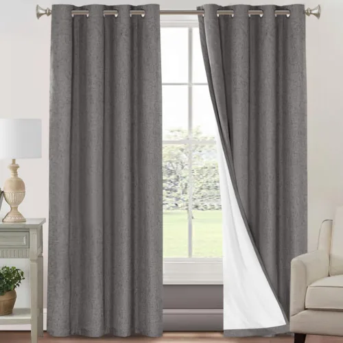 Vista 89 de Cortinas con textura de lino 100% opacas de 64 pulgadas de largo, juego de 2 paneles de cortinas de lino opacas con forro aislante térmico que Arena