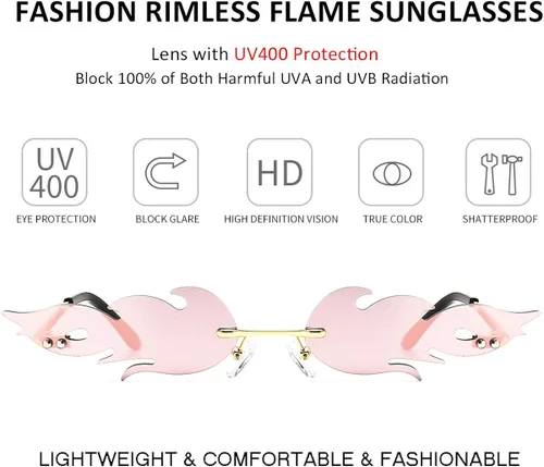 Vista 2 de Dollger Rimless Frame Sunglasses for Women Men Trendy Fire Sunglasses UV400 Protection