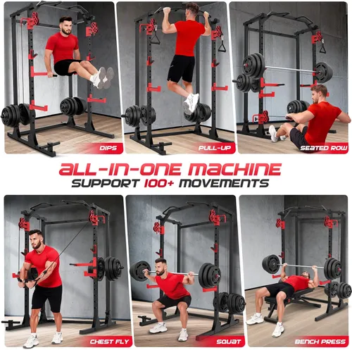 Vista 2 de OPPSDECOR Power Cage, 2000LBS Squat Rack with Dual Pulley Cable Crossover System, Multifunctional Power Rack with More Training Attachments for Home