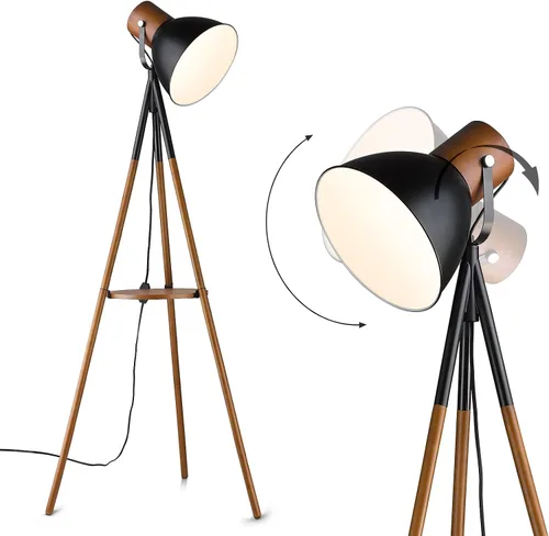 Vista 9 de ELYONA Lámpara de pie con trípode de madera estilo granja con mesa, lámpara de pie de lectura moderna con 3 temperaturas de color, bombilla LED