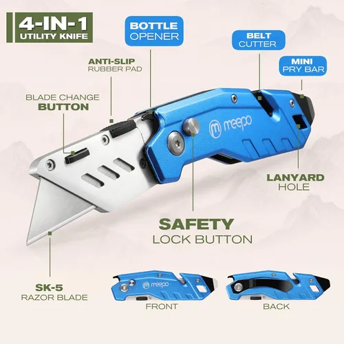 Vista 4 de M MEEPO 2-Pack Box Cutter, Heavy Duty Folding Utility Knife, with 50 Blades