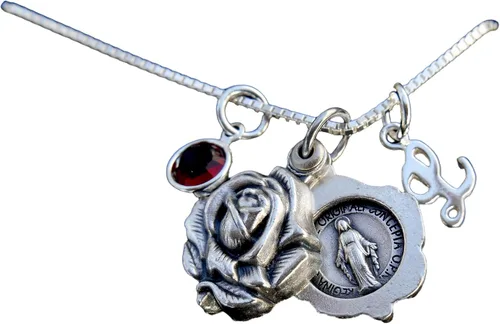 Vista 2 de Medalla Milagrosa Deslizante Medalla Milagrosa Virgen María, Cadena de Caja Esterlina, Medallón de Rosa Virgen María, Medallón María, Collar