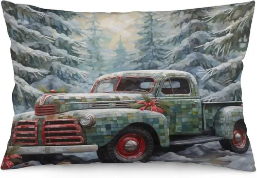 Vista 19 de Protector de almohada de árboles de pino de Navidad rojo y verde de 12 x 20 pulgadas, funda de cojín de vacaciones de invierno, funda de almohada