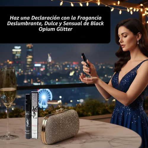 Vista 5 de Yves Saint Laurent YSL Black Opium Glitter Eau De Parfum para mujer, tamaño de viaje, 0.33 onzas líquidas.