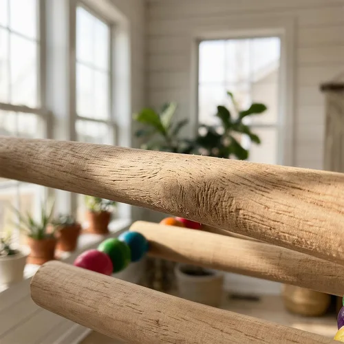 Vista 6 de Juego de juguetes de loros para pájaros, 8 unidades, madera natural, hamaca de perca con campana, accesorios de jaula para pájaros para periquitos
