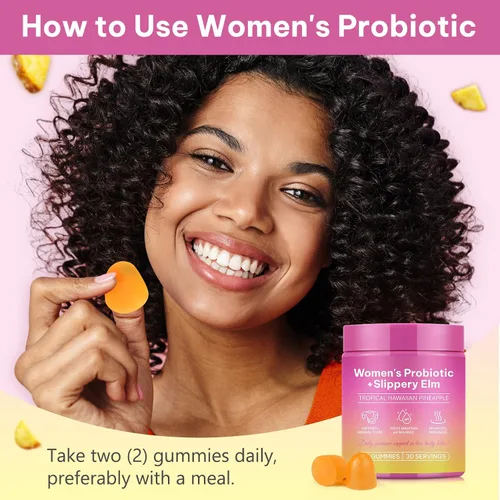 Vista 2 de Daiasns Gomitas de probióticos femeninos: gomitas probióticas de piña para mujeres, con olmo resbaladizo, apoyo al equilibrio del pH, lactobacillus