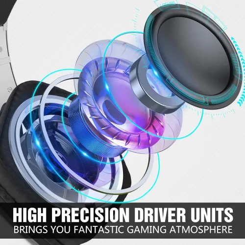Vista 3 de BENGOO G9700 - Auriculares para juegos para PS4, PS5, Xbox One, control de PC, cancelación de ruido con micrófono, luz LED blanca, sonido envolvente