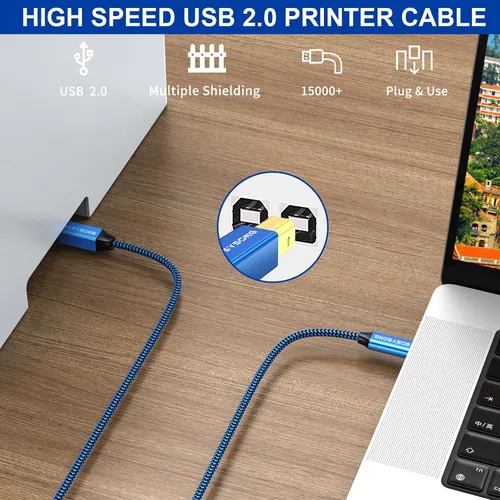 Vista 3 de Cable de impresora USB C a B de 3 pies, cable de impresora de alta velocidad compatible con impresoras, escáneres, faxes, teclados midi, grabaciones