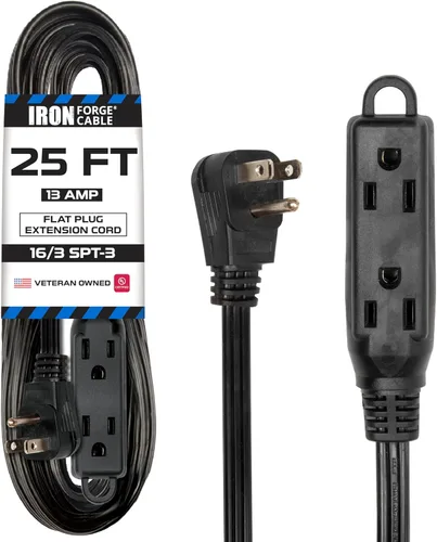 Vista 28 de IRON FORGE CABLE Cable de extensión de enchufe plano con 3 tomas, 0.91 m (3 pies) en color negro - Cable de extensión para interior con 3 tomas