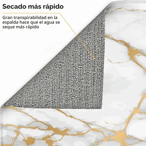Vista 6 de Tapete de secado de platos de mármol blanco dorado para encimera de cocina, absorbente de 16 x 18 pulgadas, placa de microfibra de vidrio