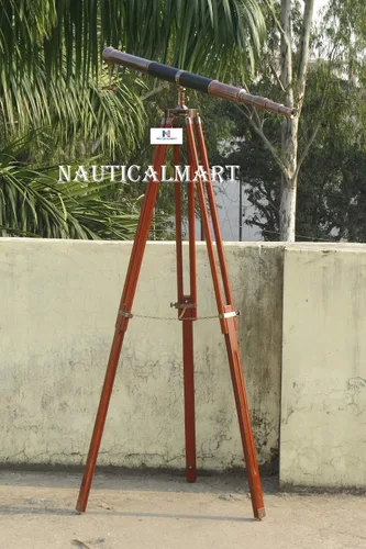 Vista 2 de Nauticalmart Almirantes náuticos cobre antiguo con telescopio de cuero 60