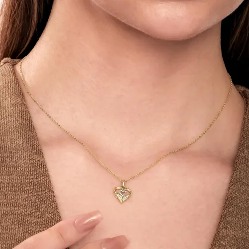 Vista 2 de Cali Trove Diamond Double Heart Necklace For Women 120 Ct Natural Diamonds 10KT White, Rose, Yellow Gold 18 Inch Chain Necklace Minimalist