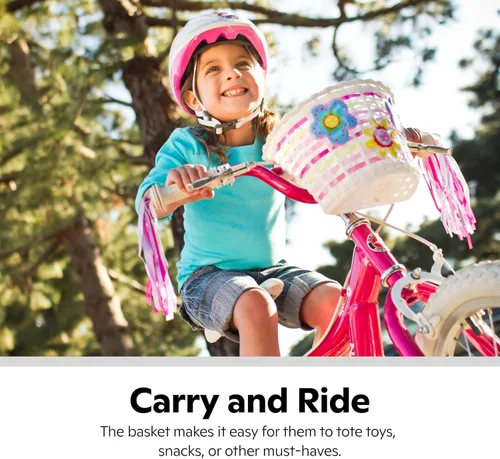 Vista 2 de Schwinn Cesta de bicicleta para niños, con flores iluminadas activadas por movimiento, se adapta a la mayoría de manillares de bicicleta para niños