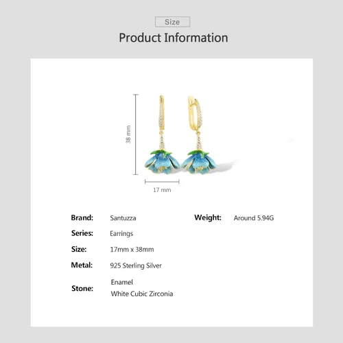 Vista 4 de Santuzza - Aretes con gema, esmaltados, de flor, de plata de ley 925