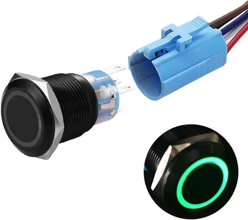 Vista 10 de Interruptor de botón de enclavamiento de 0.748 pulgadas, interruptor SPDT de encendido/apagado, impermeable, de metal negro, anillo LED de 12V
