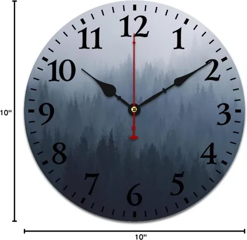 Vista 9 de Generic Reloj de pared de madera, bosque brumoso, redondo, retro, 10 pulgadas, movimiento de cuarzo