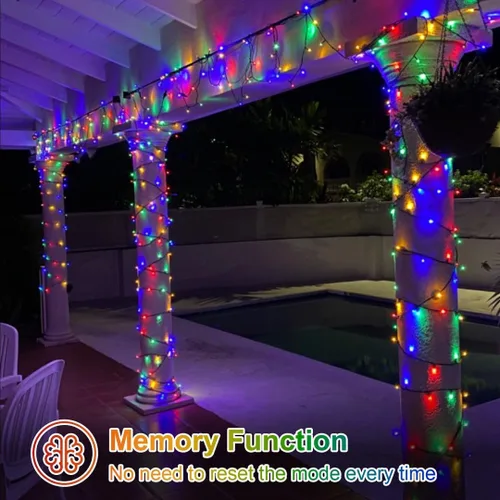 Vista 4 de QITONG Guirnalda de 500 luces LED de Navidad de 165 pies para exteriores, impermeable, luces multicolor con 8 modos, cable verde, luces parpadeantes