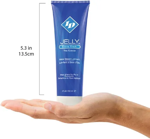Vista 3 de ID Jelly Gel lubricante personal a base de agua, fabricado en Estados Unidos por ID Lubricants para un lubricante más grueso que se mantiene donde