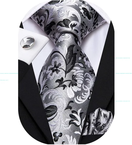 Vista 9 de Hi-Tie Conjunto de corbatas de seda con estampado paisley para hombre, pañuelo de bolsillo y gemelos, conjuntos de corbata formal para negocios a
