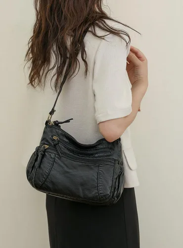 Vista 2 de Bolso Hobo de cuero para mujer, bolso de mezclilla retro, bolso cruzado grande, bolso de hombro casual