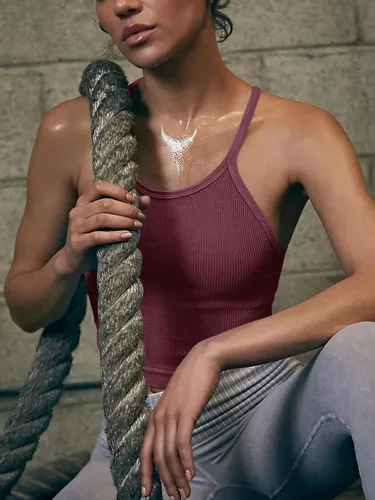 Vista 6 de LASLULU - Sujetador deportivo para mujer, ombliguera larga sin costuras, camiseta corta con espalda cruzada, tirantes de espagueti, brasier