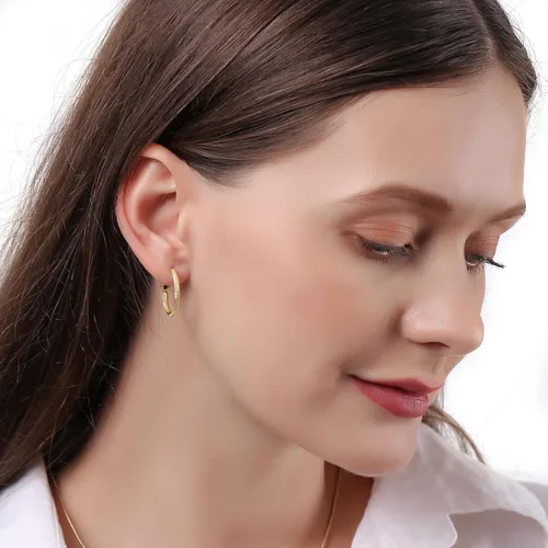 Vista 3 de Zaano Aretes de aro chapados en oro de 14 quilates para mujeres y niñas con poste de plata de ley 925 (aro cuadrado grueso grueso grande y pequeño)