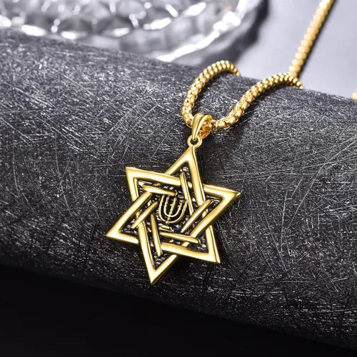 Vista 4 de ADMETUS Collar de amuleto de plata de ley 925 Collar Ankh con estrella de David para hombre con cadena de 22 pulgadas + 2 pulgadas