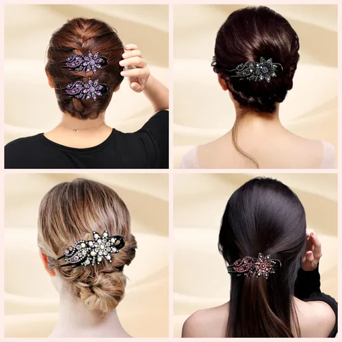 Vista 2 de Pinza para el cabello, 8 piezas de accesorios para el cabello con diamantes de imitación brillantes para mujer, pinzas decorativas de moda