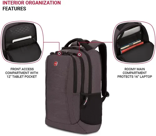 Vista 8 de SwissGear 5668 Mochila para portátil, gris oscuro jaspeado, 18.25 pulgadas Gris oscuro (Dark Grey Heather)