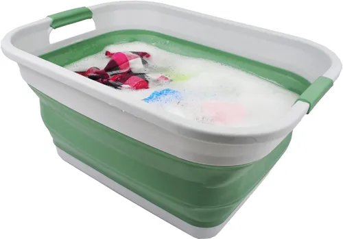 Vista 5 de SAMMART Cesta plegable de plástico para la ropa sucia de 36 L (9.5 galones) – Contenedor/organizador plegable – Tina de lavado portátil – Cesto