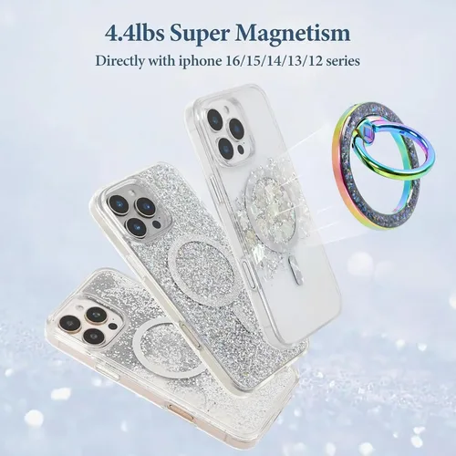 Vista 5 de Anillo magnético para teléfono MagSafe Grip [Super Magnet] Elegante soporte de anillo de diseño parpadeante, accesorio seguro para iPhone