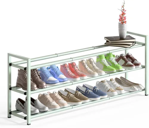 Vista 13 de Bumusty estante de zapatos de 2 niveles largo y expandible para clóset, estante de zapatos ajustable de 46-112 cm para entrada, estante organizador