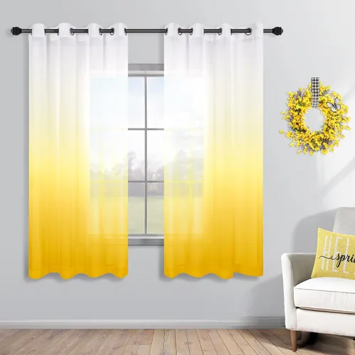 Vista 17 de KOUFALL - Cortinas negras de 63 pulgadas de largo para dormitorio, juego de 2 paneles con ojales, cortinas semitransparentes de imitación de lino
