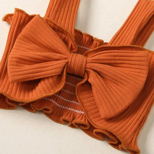 Vista 4 de Noubeau Ropa para niña pequeña, con lazo acanalado, camiseta sin mangas, linda camiseta sin mangas, pantalones cortos de verano para bebé niña